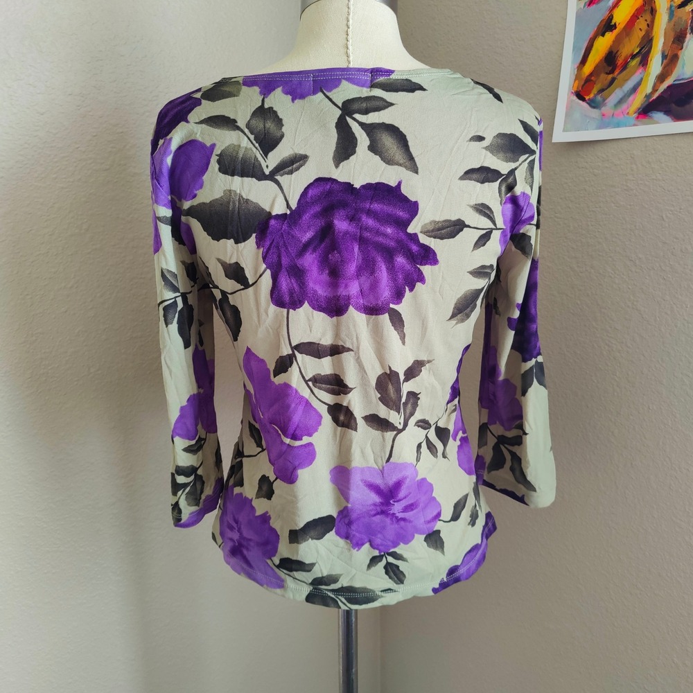 Style & Co. Y2K Purple Floral Ruched Mesh‎ Top Indie Sleaze Whimsygoth Size M - Picture 4 of 8
